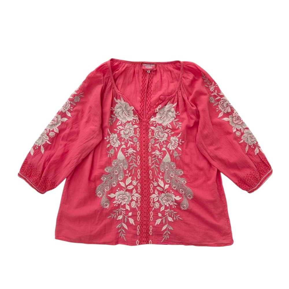Johnny Was Workshop Boho Floral Embroidered Blouse